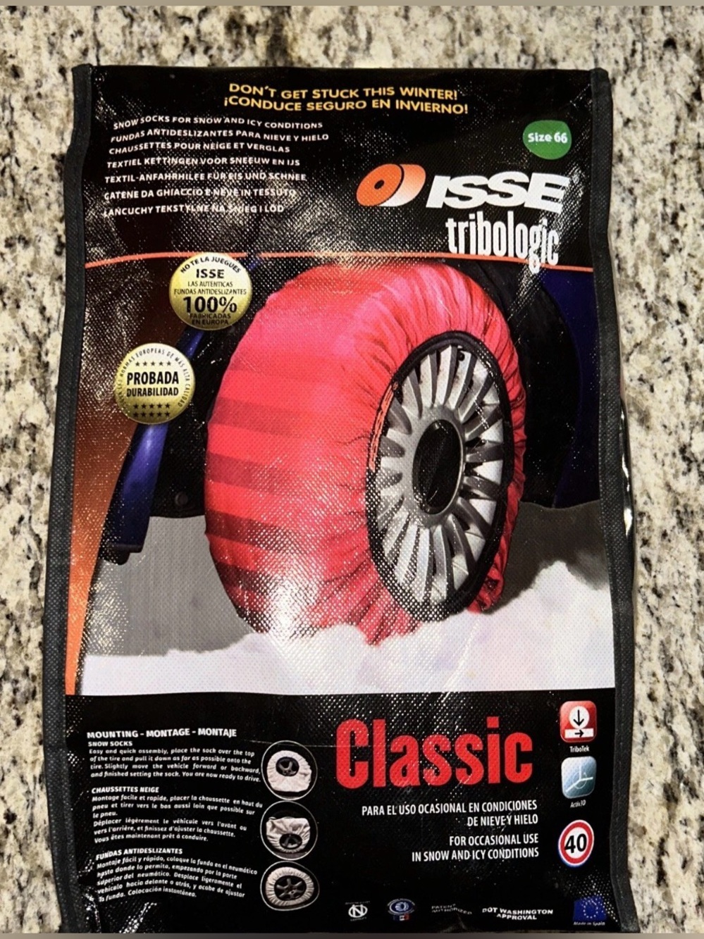 ISSE Textile Snow Chains Size 66, 2 Per Pack are new, never used tire socks